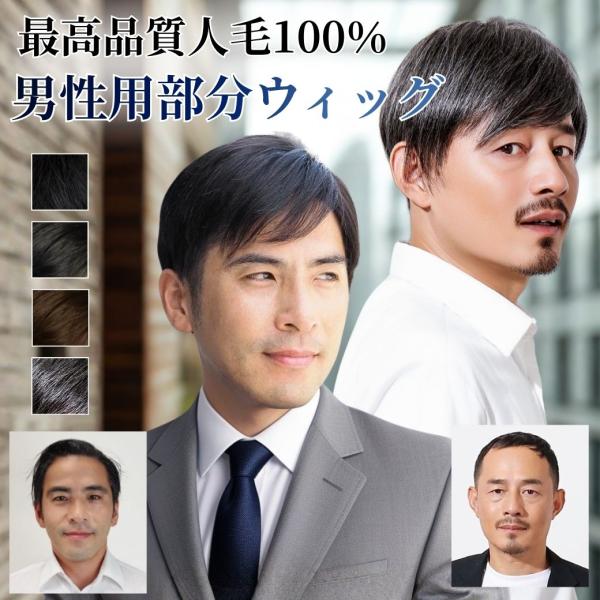 【白髪混の新色発売】メンズ 部分ウィッグ グレイヘア 黒髪 人毛100％メンズヘアピース 男性用 部...