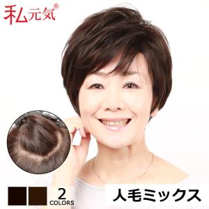 私元気 人毛ミックス フルウイッグ 全国カット 返品OK ショート 超軽量