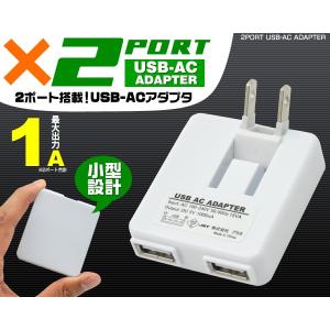 USB→家庭電源 コンセント充電アダプター　USB２ポート　1000mA　国内+海外対応　USB充電器