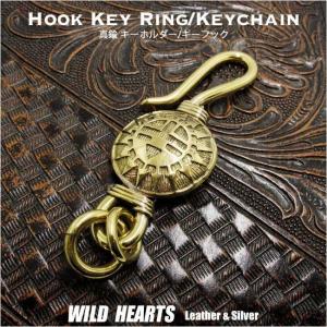 真鍮製キーホルダー キーフック 釣り針フック 真鍮フック キーフック サンフェイス インディアンスタイル (ID kh3038k11)｜wild-hearts
