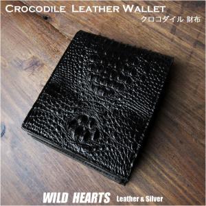 二つ折り財布 財布 ワニ革 クロコダイル 本革 ショートウォレット ブラック/黒 (ID sw4557r14)｜wild-hearts