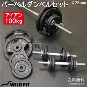 バーベルダンベルセット 100kg アイアン / バーベルスクワット ダンベル 筋トレ トレーニング器具 ベンチプレス｜ワイルドフィット