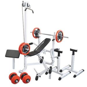 《パッドプレゼント中》マルチセーフティージムセット 赤ラバー100kg / 筋トレ トレーニング器具 ダンベル バーベル ベンチプレス ワイルドフィット