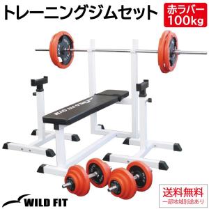 WILD FIT トレーニングジムセット 赤ラバー 140kg / 筋トレ WILD FIT トレーニングジムセット 赤ラバー 140kg / 筋トレ