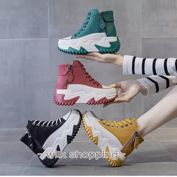 厚底スニーカー レディース スポーツシューズ 靴 厚底シューズ 滑り止め 防水 美脚 脚長効果 歩き...