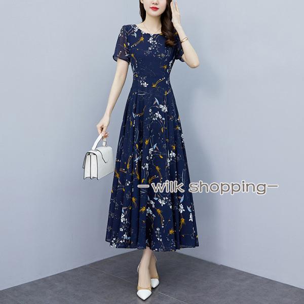 ワンピース レディース 40代 きれいめ 夏 マキシワンピース 半袖 シフォン 花柄 大きいサイズ ...