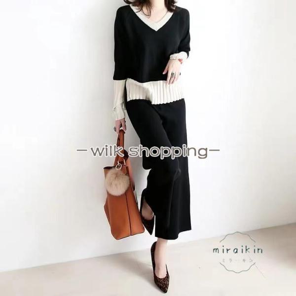 レディース セット 2点セット ニット ニットパンツ 長袖 プルオーバー ワイドパンツ フォーマル ...