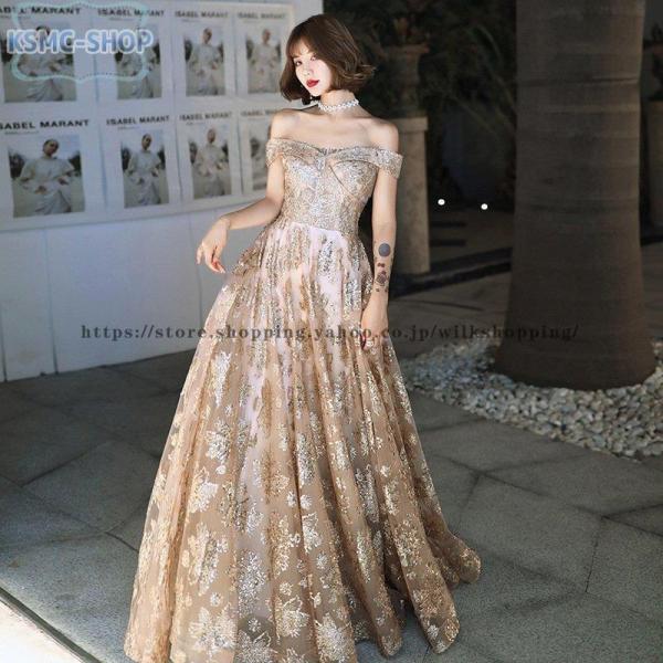 ロングドレス 演奏会 安い カラードレス ゴールド シルバー 花嫁 カクテルドレス 結婚式 イブニン...