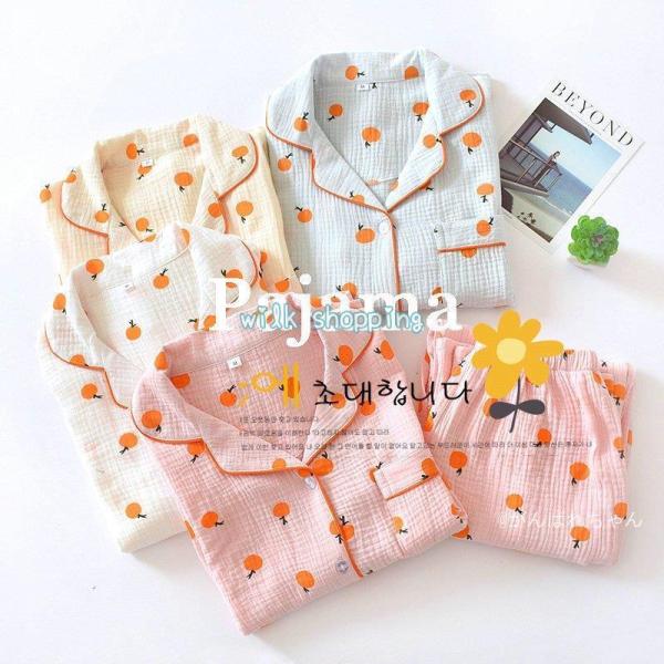 パジャマ 女性 夏秋 可愛い ルームウェア 母の日 2021 レディース 部屋着 ミカン柄２点セット...