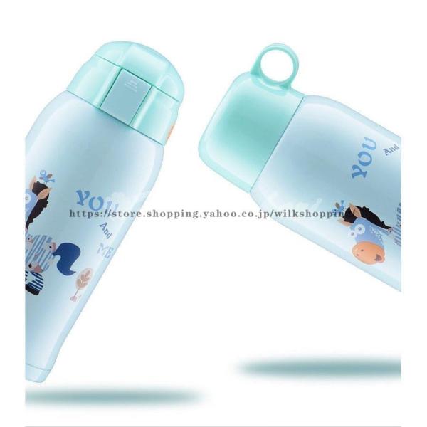 保温水筒 ステンレスボトル カップ 直飲み ワンタッチ 子供 おしゃれ 360ml 可愛い 旅行  ...