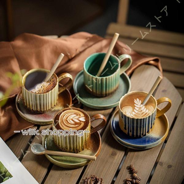 コーヒーカップ ソーサー 1セット おしゃれ マグカップ コーヒーマグ コップ 和風 レトロ 窯変 ...