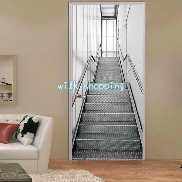 ドアステッカー トリックアート 階段 アルミ 機械的 コンコース だまし絵シール 近未来的 大型シー...