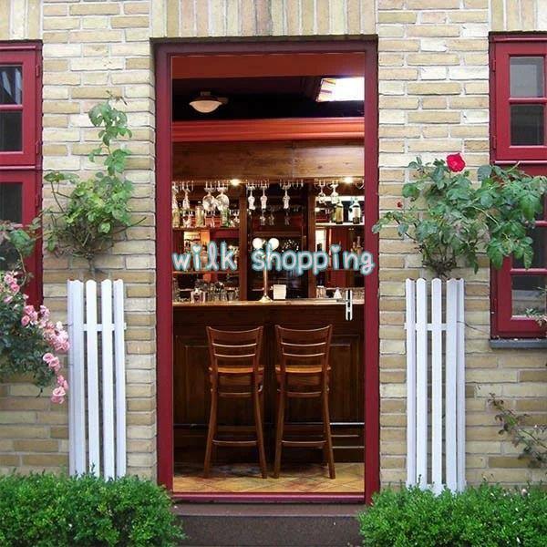 ドアステッカー トリックアート 隠れ家 バー レストラン パブ だまし絵シール 大型シール  ビンテ...