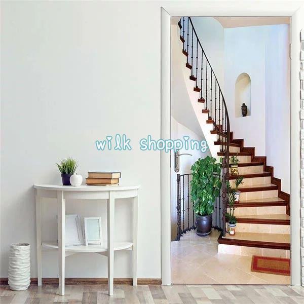 ドアステッカー トリックアート リゾート 螺旋階段 玄関 回り階段 だまし絵シール 隠し部屋 部屋の...
