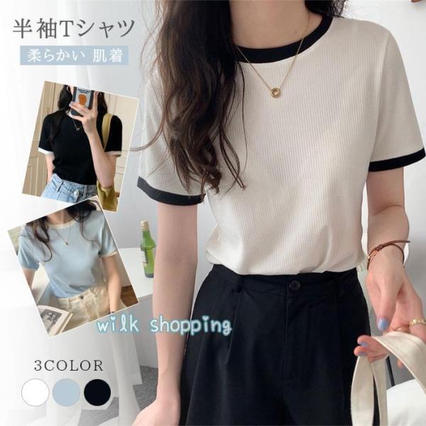 Tシャツ レディース 半袖 トップス クルーネック 薄手 夏 夏服 カジュアル シンプル おしゃれ ...
