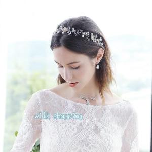 カチューシャ 髪飾り ヘアバンド 花冠 洋装 結婚式 リボン フォーマル パーティ ドレス 上品 ヘアアクセサリー 花 シルバー ゴールド