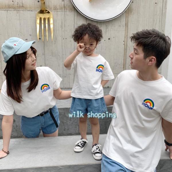 親子ペアルック Tシャツ キッズ 親子ペア 親子コーデ ワンピース トップス tシャツ ペアtシャツ...