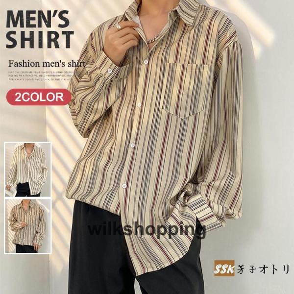 ストライプシャツ メンズ 長袖シャツ カジュアルシャツ トップス 秋服 30代 40代 50代 おし...