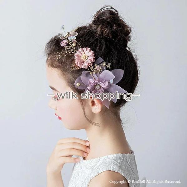 花モチーフ　ヘッドドレス　パープル　子供髪飾り 結婚式 発表会 子供 カチューシャ　ヘアアクセサリー...