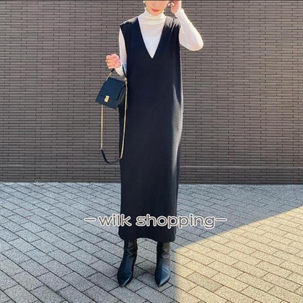 ワンピース ノースリーブ ロングワンピース マキシ丈ワンピース 無地 レイヤード風 vネック スッキ...