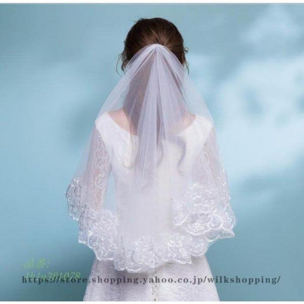 ウエディングベール ベール ロングベール ダウンベール花柄レース刺繍ブライダル結婚式ベール花嫁披露宴...