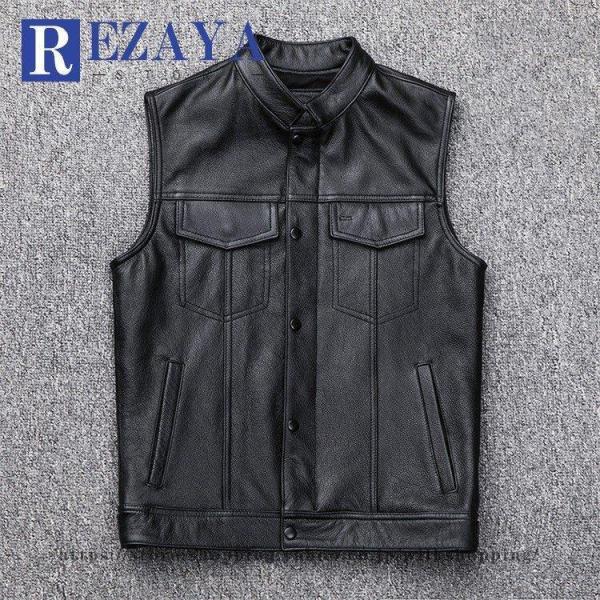 春夏秋冬　本革　ベスト　メンズ　レザーベスト　牛革  ジレベスト　ベスト  前開き　チョッキ　バイク...