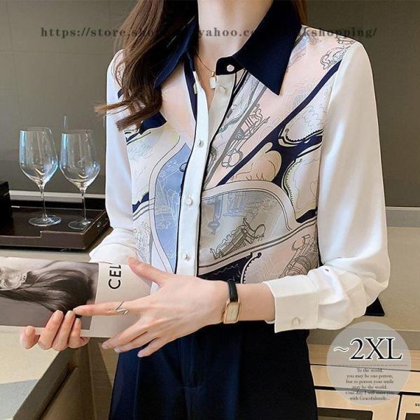 ブラウス トップス 襟付き 長袖 薄手 オフィス オフィスカジュアル オフィススタイル ビジネス フ...