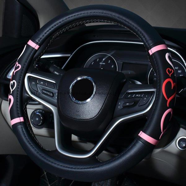 ハンドルカバー 自動車用 軽自動車 ハート 撥水 おしゃれ ステアリングカバー 握りやすい 簡単装着...
