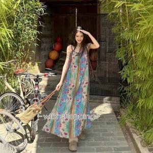 キャミソールワンピース 花柄 ノースリーブ ロングワンピース ビーチ ミモレ丈 リゾートワンピース レディース ワンピース aラインワンピース
