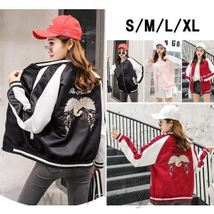 スカジャン韓国オルチャンダンス衣装原宿HIPHOP刺繍ストリートライン和柄黒赤サテンアウターレディース