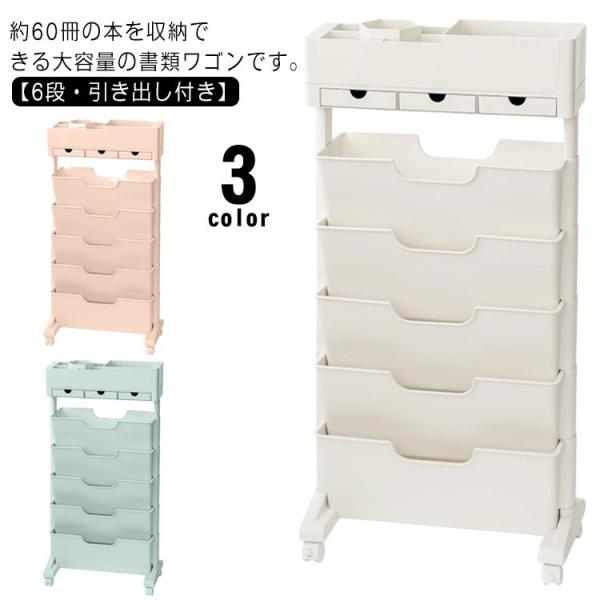 6段 マガジンラック ファイルワゴン 回転 キャスター付き ファイルラック 収納ワゴン スリム 薄型...