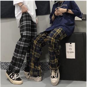 ワイドパンツレディースチェック柄春夏ワイドズボンパンツボトムスウエストゴムゆったり
