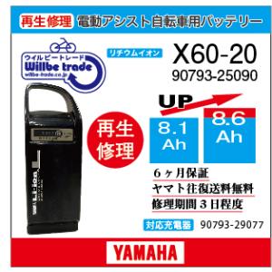 電動自転車　バッテリー　90792-25090 (X60-20)　ヤマハ　YAMAHA　電池交換（8...