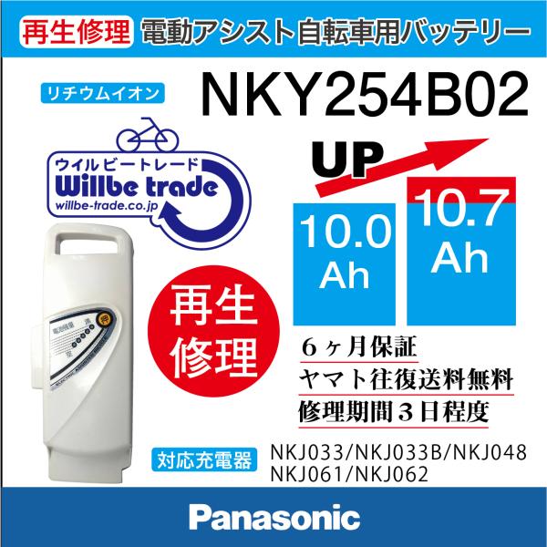 電動自転車　パナソニック　Panasonic　バッテリー　NKY254B02(10→13.０Ah)電...