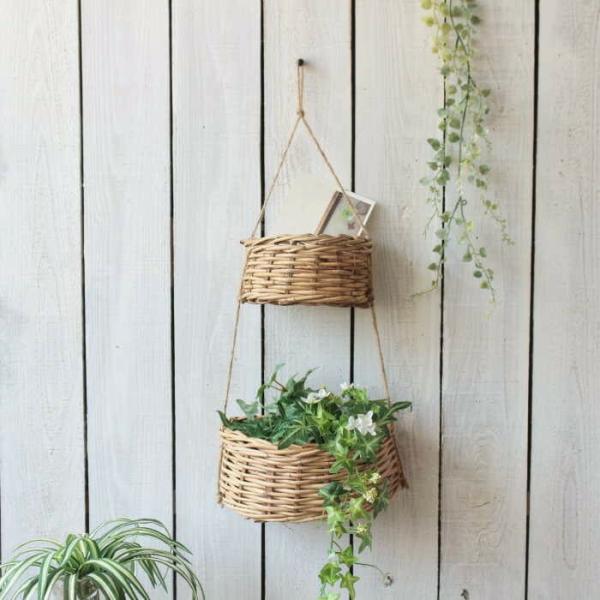 かご バスケット 吊り下げ 収納 籐 ウォールポケット カゴ 籠 ハンギング 壁掛け