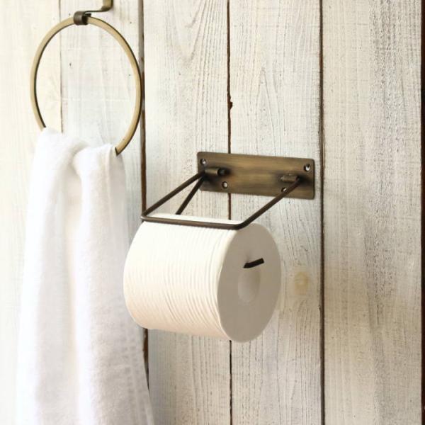 トイレットペーパーホルダー ゴールド おしゃれ シングル アイアン トイレホルダー 1連 アンティー...