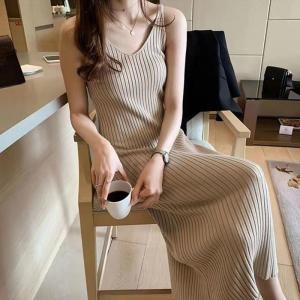 ニットワンピース レディース ひざ丈 ノースリ...の詳細画像3