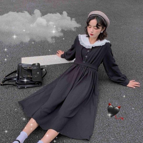 初秋新作 レディース 少女 長袖 ワンピース ブラック セーラー服 レース メイド服 ナース服 ダブ...