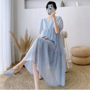 マタニティ ワンピース 夏服 ロング 半袖 ミ...の詳細画像3