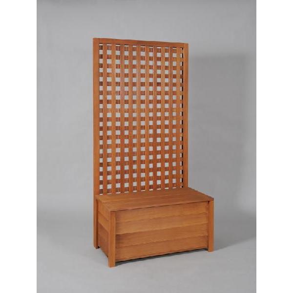 収納ボックス付き 特注ラティスフェンス匠 目隠し 縦横格子 チーク色 木製 高さ＋横幅＝合計150c...