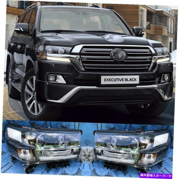 USヘッドライト トヨタランドクルーザー200ヘッドライトヘッドランプブラックLH + RHペア20...