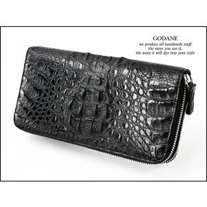 クロコダイル crocodile ラウンドファスナー カイマン 黒 ブラック カイマンワニ革 長財布 メンズ ラウンドファスナー カイマン