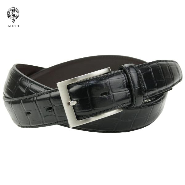 ベルト メンズ 本革 日本製 ビジネス 牛革 レザー スーツ フリーサイズ クロコ型押し ブラック ...