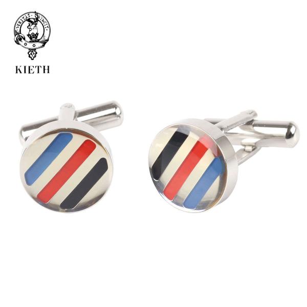 カフスボタン 結婚式 カフス キース KIETH 3色ストライプのカフリンクス 丸型 ケース付 レッ...