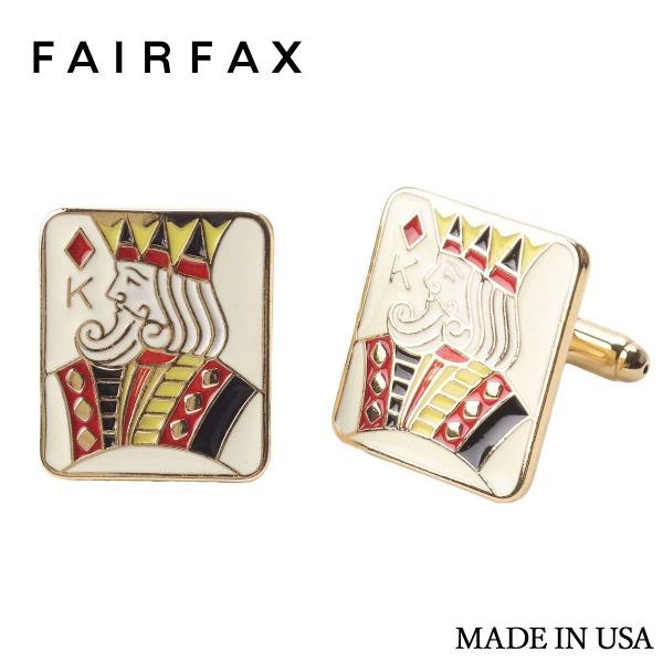 フェアファクス FAIRFAX カフスボタン トランプ キング柄 ケース付 オフホワイト アメリカ製...
