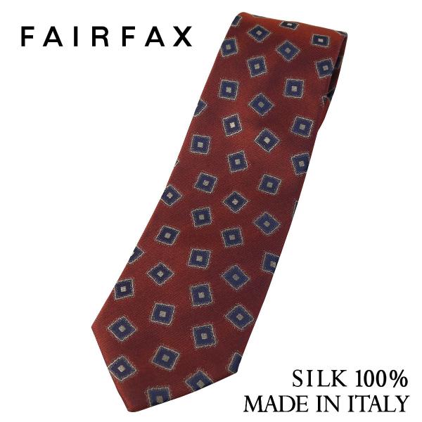 ネクタイ フェアファクス FAIRFAX イタリア製 ハンドメイド レトロ スクエア 小紋 オレンジ...