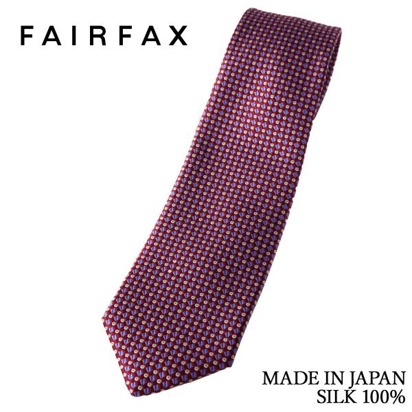 フェアファクス FAIRFAX ネクタイ マイクロ柄 小紋 レッド×ラベンダー シルク100% 日本...