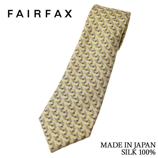 フェアファクス FAIRFAX ネクタイ 花柄小紋 ジオメトリック織 イエロー シルク100% 日本...