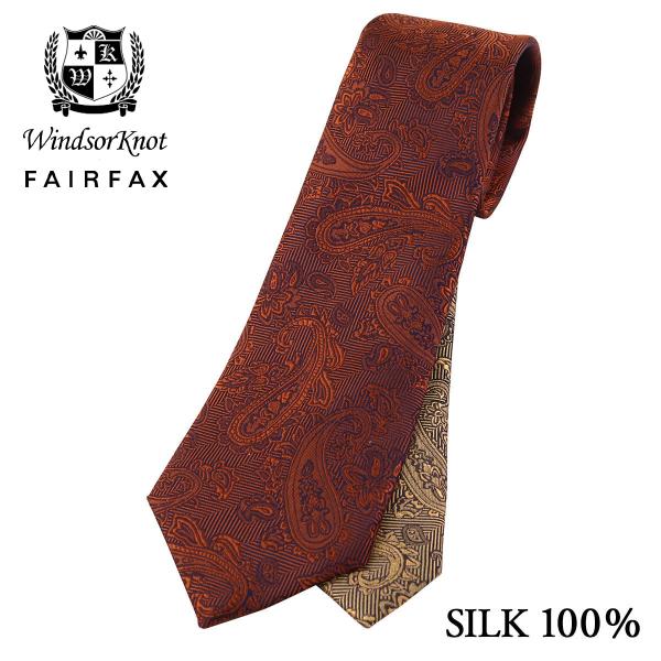 ネクタイ ウィンザーノット フェアファクス FAIRFAX ペイズリー織無地 濃淡クレリック オレン...