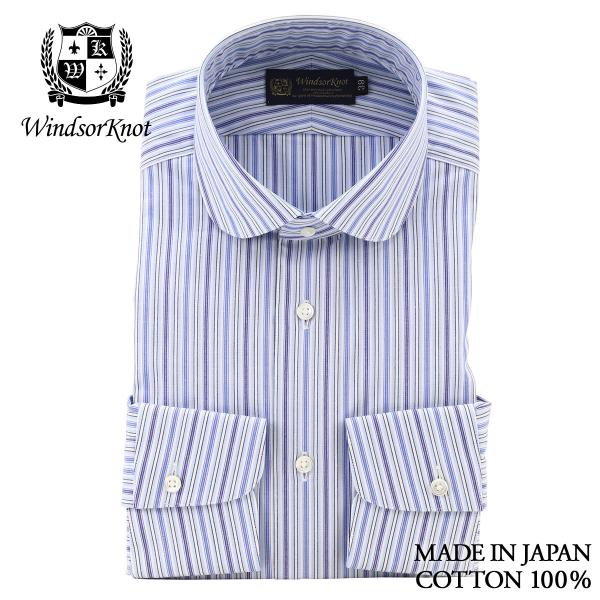 ワイシャツ ウィンザーノット WindsorKnot ラウンドカラー 長袖 ブルー マルチ ストライ...